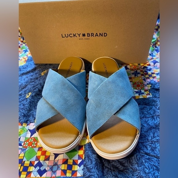 Lucky Brand Mahlay suede cross slides new with box 8 - Picture 1 of 5